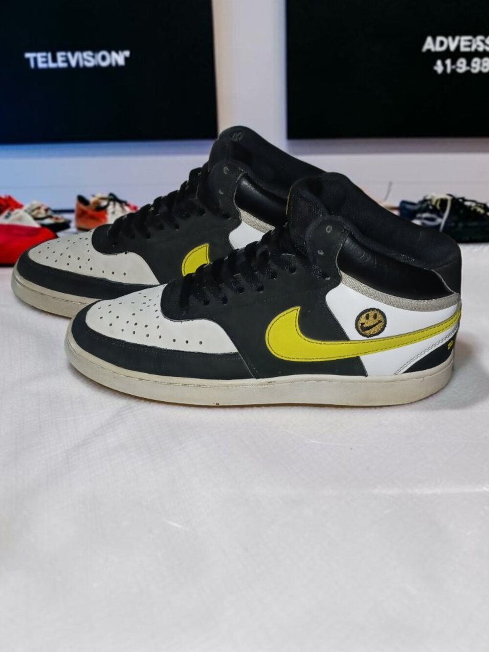 Nike Court Vision Mid Black White Yellow Smiley Sneakers Men's Size 8
